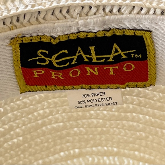 SCALA PRONTO WHITE Straw Fedora round Hat BLACK Hat Band, Beach Travel ONE size - Picture 4 of 14